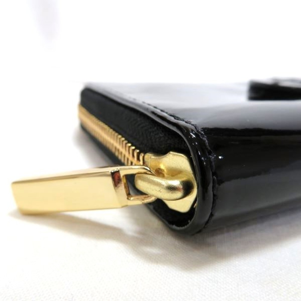 TORY BURCH Black Patent Leather Round Zipper Wallet Long Unisex - Picture 3 of 9